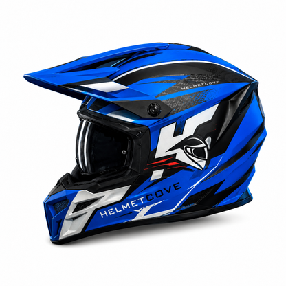 HelmetCove TrailX Pro Dual Sport Helmet – Electric Blue Edition