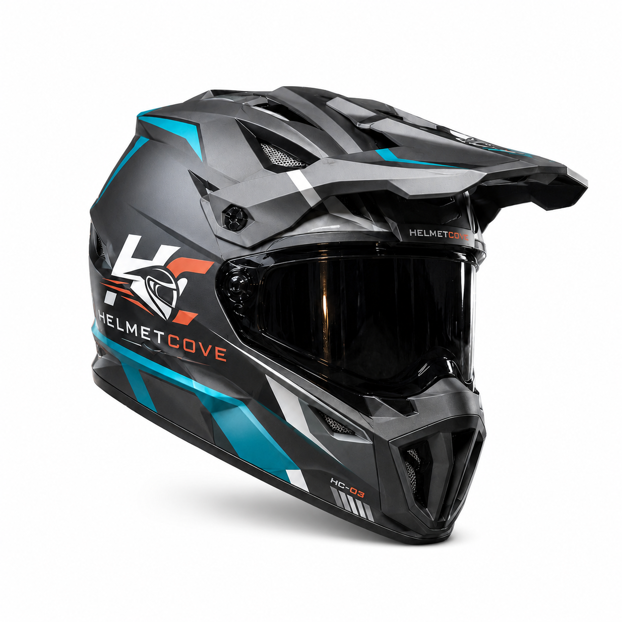 HelmetCove TrailX HC-03 Adventure Helmet Stealth Cyan Edition