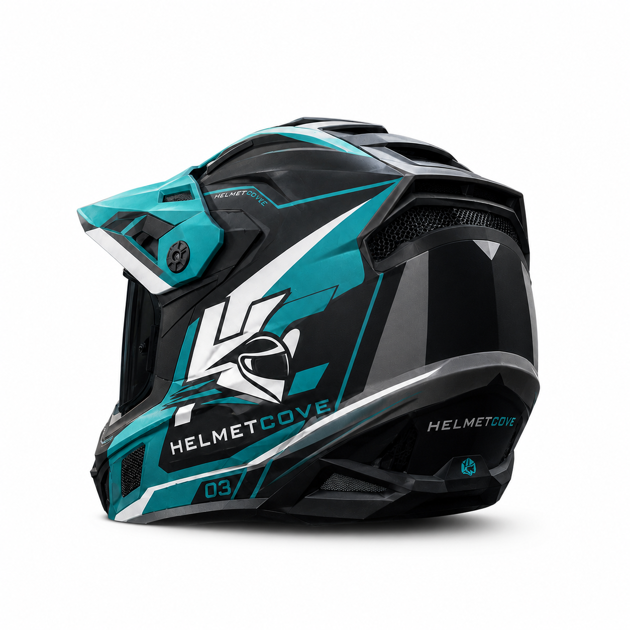 HelmetCove TrailX HC-03 Adventure Helmet Stealth Cyan Edition